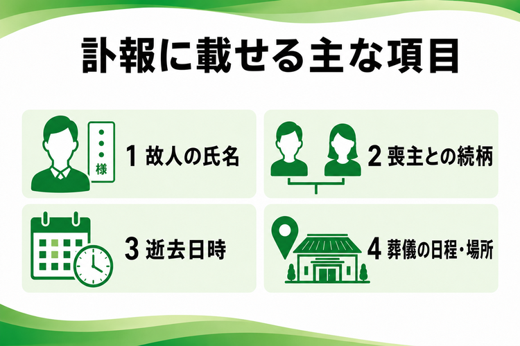 訃報に載せる主な項目
